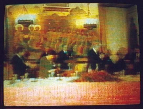 Pay attention to the picture above USA (Magog) President GHW Bush and USSR (Gog) President Yeltsin celebrate with their wives the end to the Cold War in the Ukraine simply notice the mural - painting elevated in the background  of the 10 Kings and or 10 United Nations - 10 sons of Jacob observing as the two Antichrist Shaharit and or two Son god Rah who are handing the world over to the King of Babylon known as the Antichrist refer to Daniel 7:23-24 and or Zechariah 8:23 note from Y2K - Yod 2000 after the 25th of December Solar Eclipse of the sun and the moon on X Mass Day the United Nations became 13 Nations from after G7 (Yod 7) Bill Clinton handed the reins over to 43rd President of the USA GW Bush also known as the G8 (Yod 8) leader of the questionable United Nations   